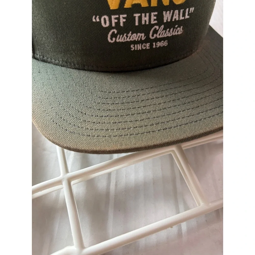 Vans Off The Wall Custom Classics Snapback Hat Olive Green Embroidered Flat Brim